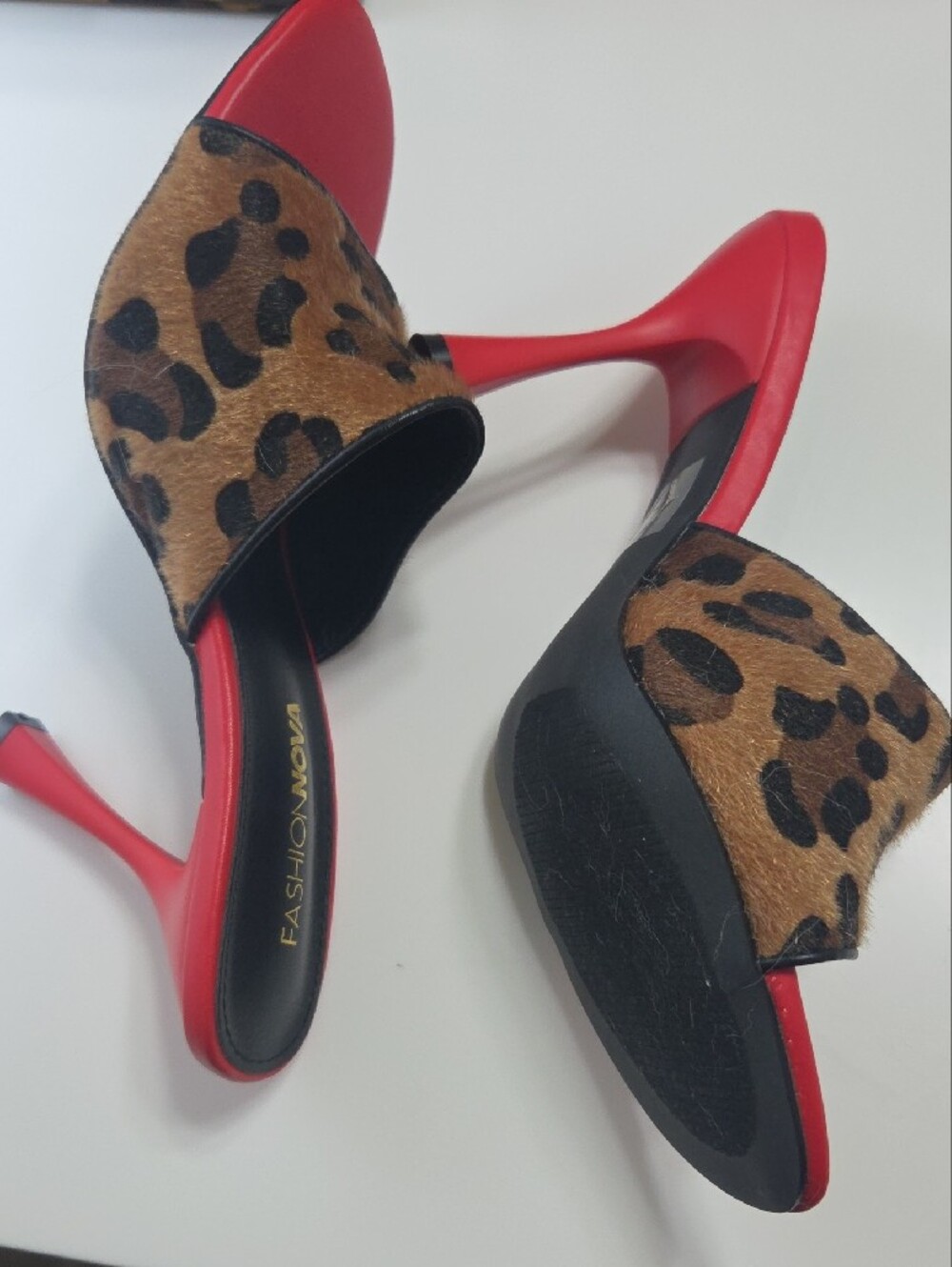 Fashion Nova Red Leopard Slide Heels - Picture 4 of 6